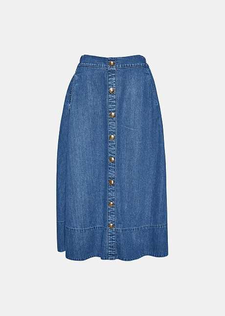 Stonewashed denim midi skirt