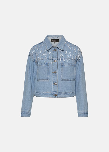 Stonewashed denim jacket with crystals