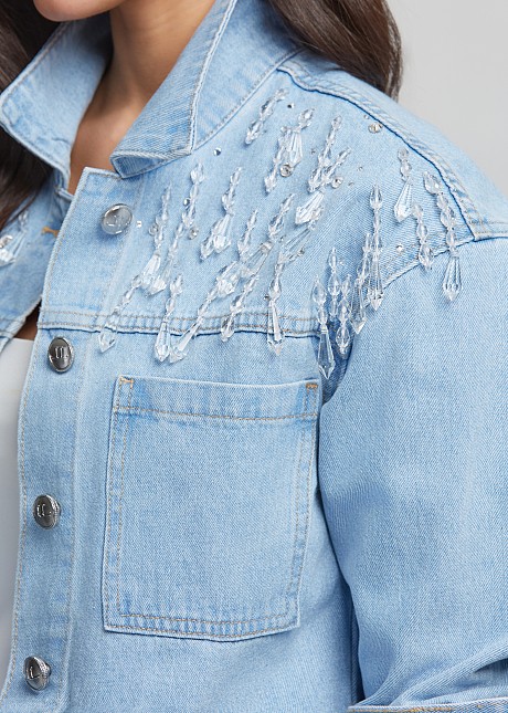 Stonewashed denim jacket with crystals