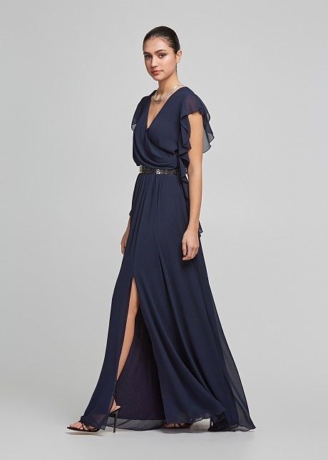 Frilled maxi dress in wrap style