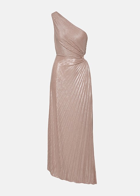 One shoulder, pleated maxi dress