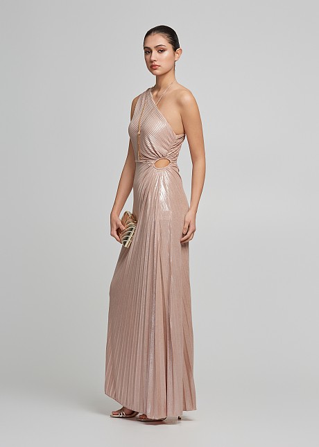 One shoulder, pleated maxi dress