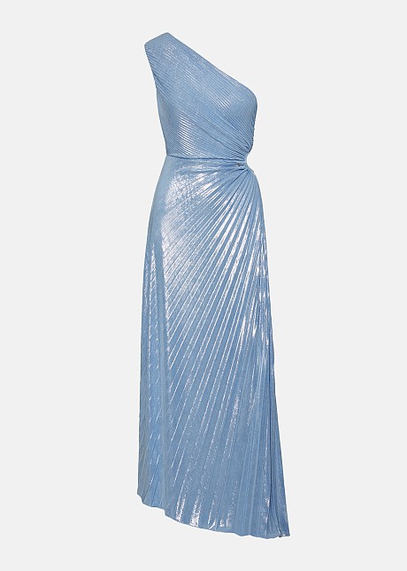 One shoulder, pleated maxi dress