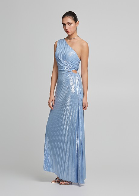 One shoulder, pleated maxi dress