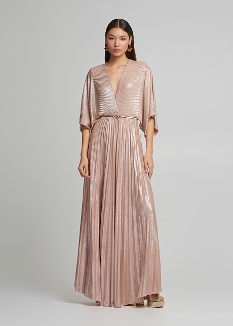 Maxi pleated sleeved dress