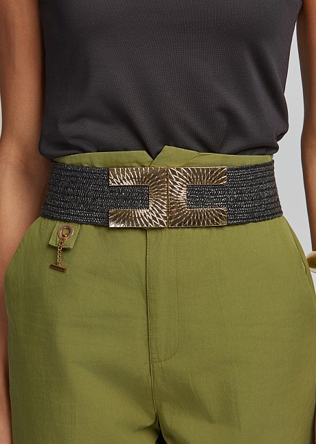 Square buckle raffia belt