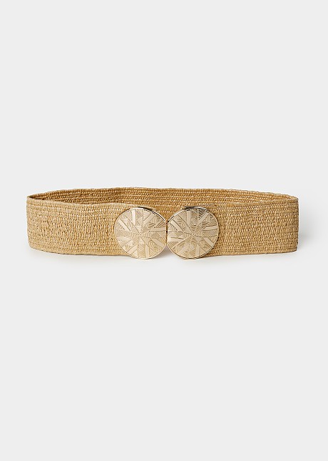 Round buckle raffia belt