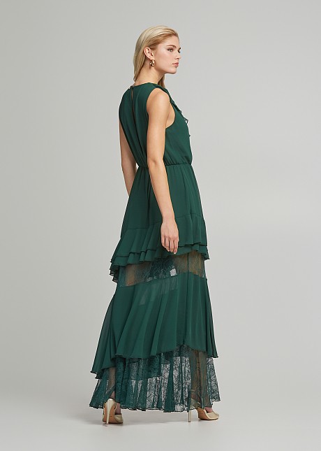 Maxi dress in layers frills and lace | LYNNE