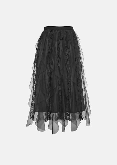Midi tulle full lace frilled skirt LYNNE