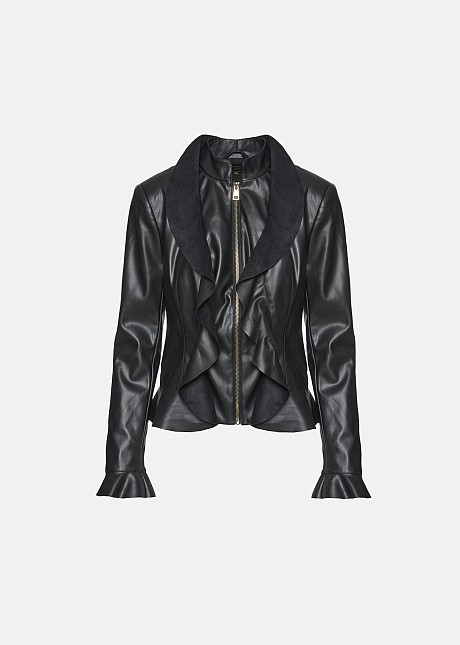 Leather look jacket with frills LYNNE