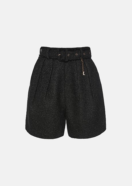 flower spangle tweed hem short pants tweed Tweed flower Men's