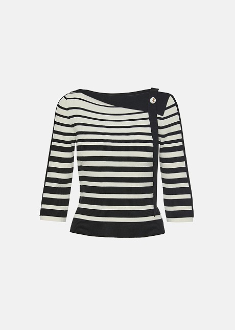 Knitted striped top with sailor collar