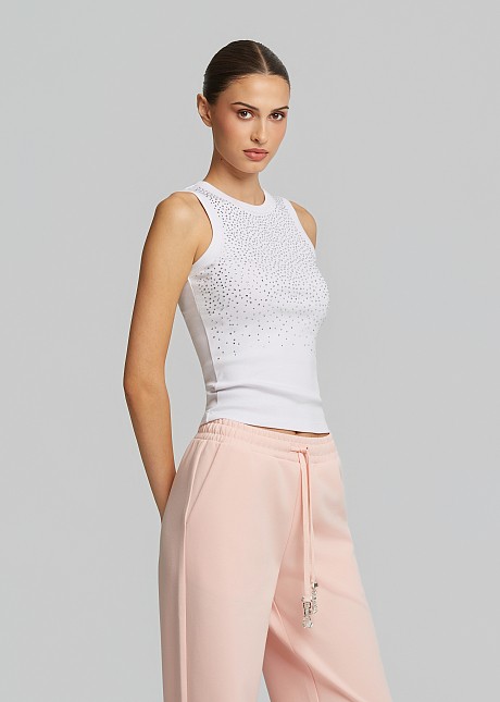 Ribbed tank top in rhinestones | LYNNE