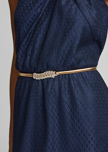 Slim elastic belt in crystals