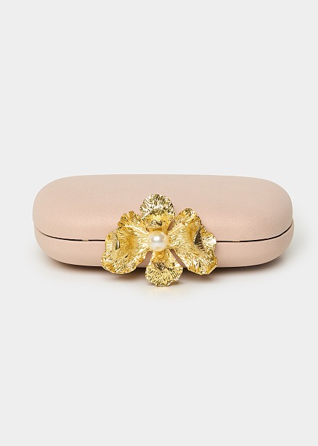 Clutch bag in embossed metal flower clasp | LYNNE