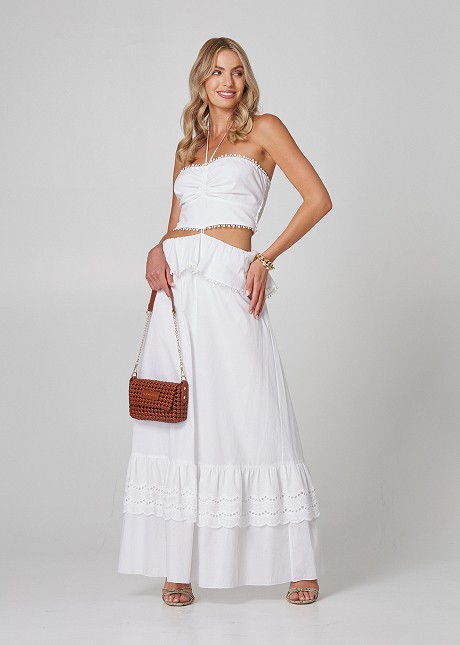 Maxi dress with ruffles and lace details