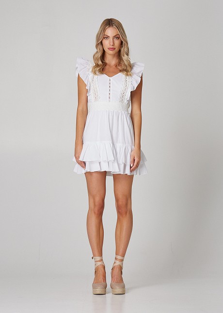 Mini dress with ruffles and lace details