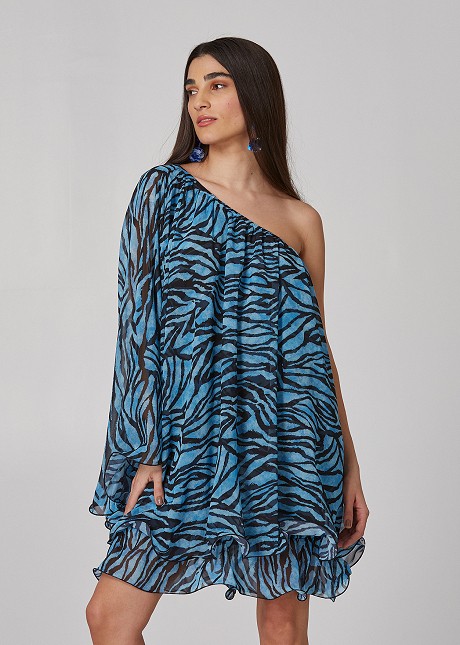 Animal print dress with one shoulder