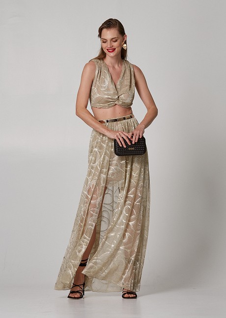 Maxi glitter lace dress with cut outs