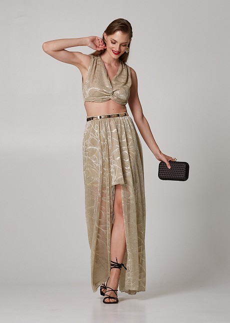 Maxi glitter lace dress with cut outs