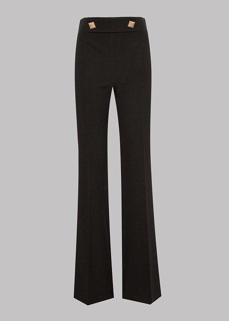 High rise flared trousers with decorative buttons