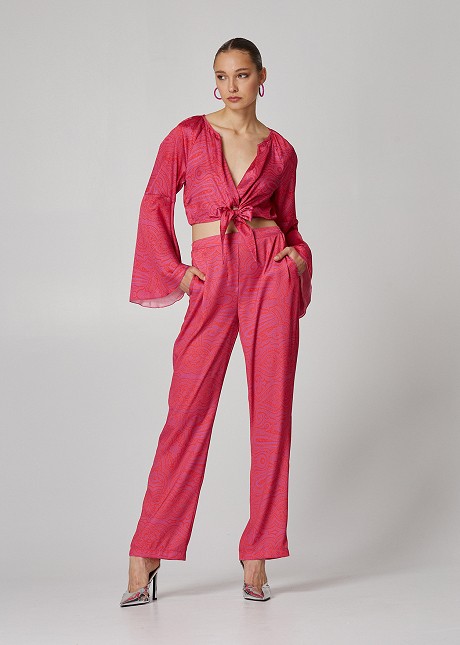 Satin look trousers with paisleys