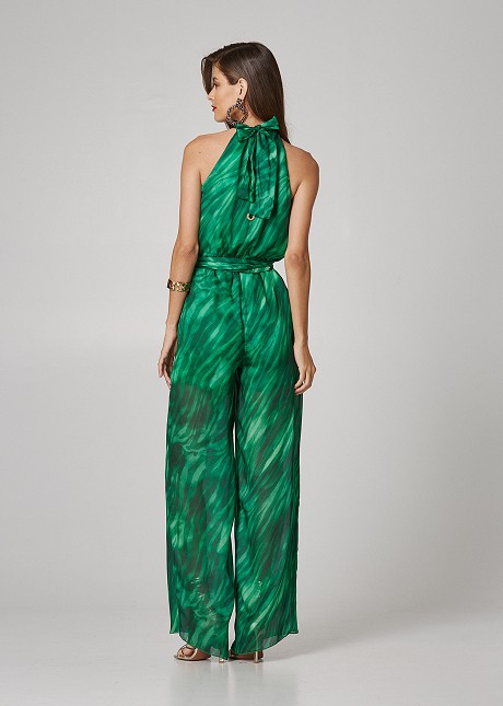 Jumpsuit with print and tie on the neck