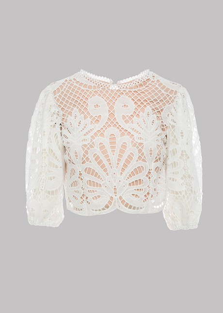 Embossed lace crop blouse