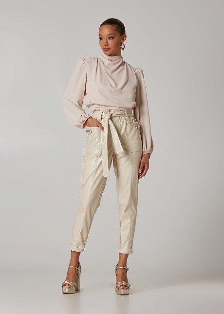 Cropped cowl neck blouse