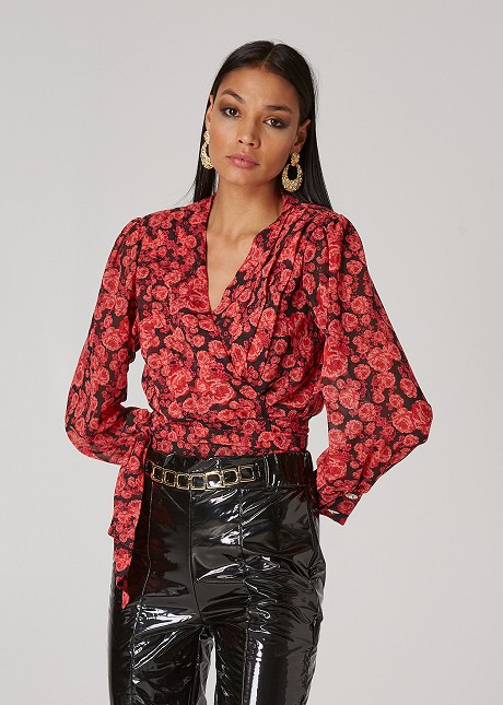 Wrap shirt with floral print
