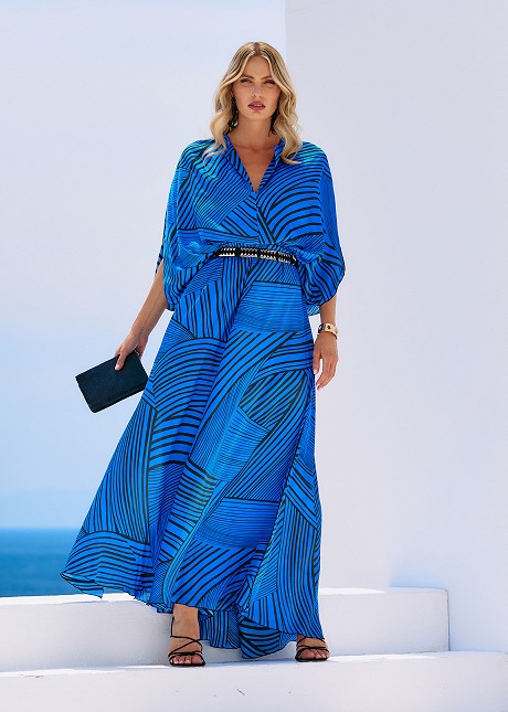 Maxi printed dress with ruffles