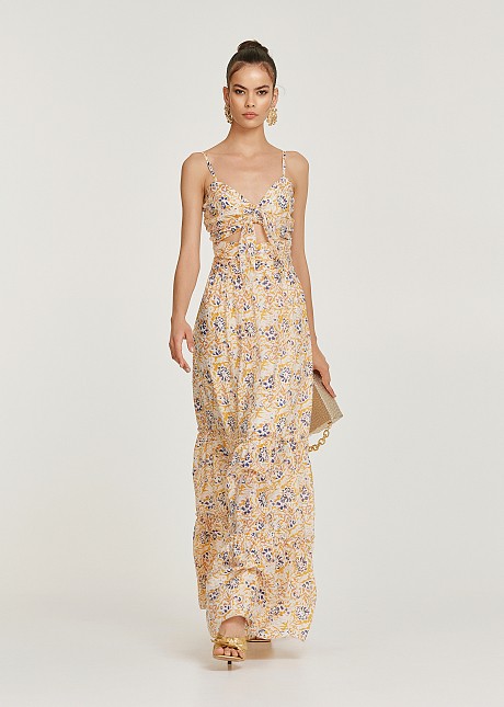 Maxi printed dress with cut outs