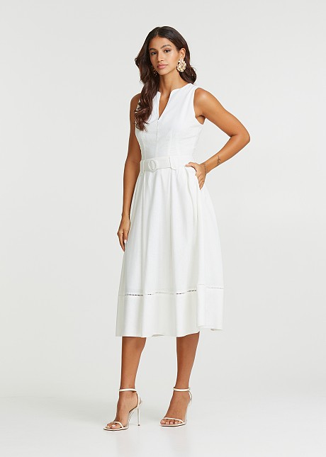 Linen midi dress with matching belt