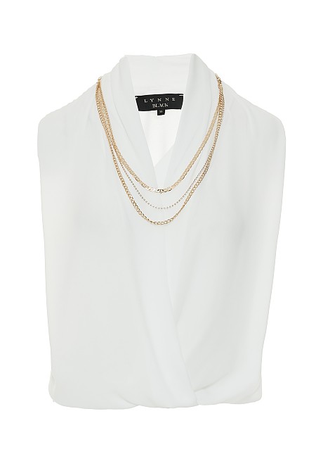 Sleeveless blouse with decorative detachable necklace