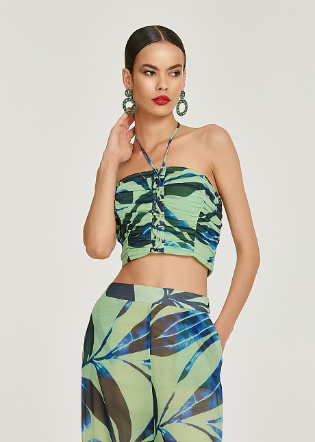Strapless printed top with tie