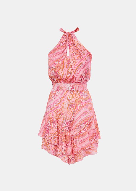 Mini paisley printed dress with frills