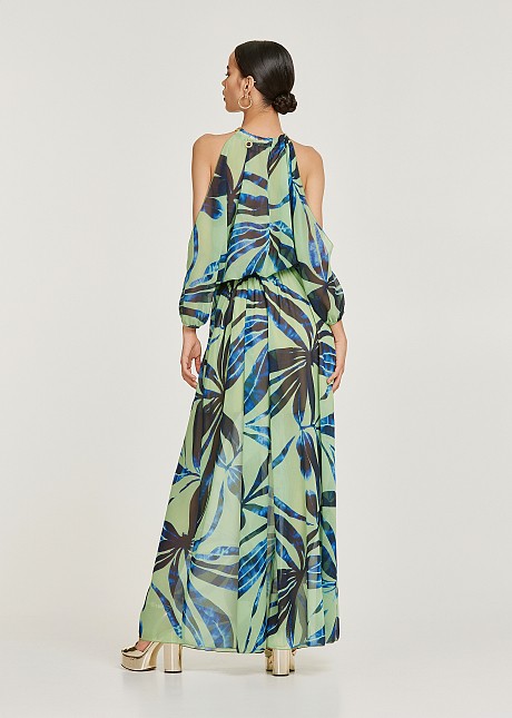 Maxi printed dress with gold chain | LYNNE