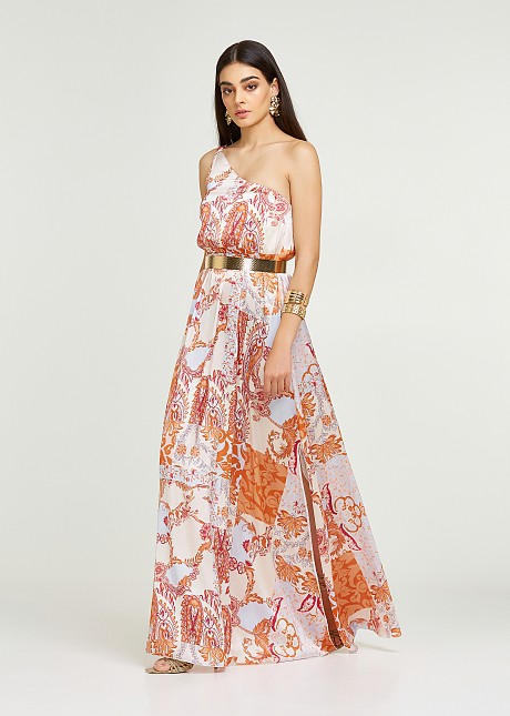 One shoulder maxi printed dress