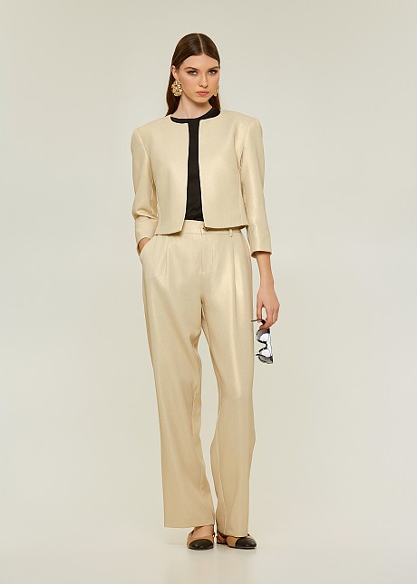 High waisted crepe foil trousers