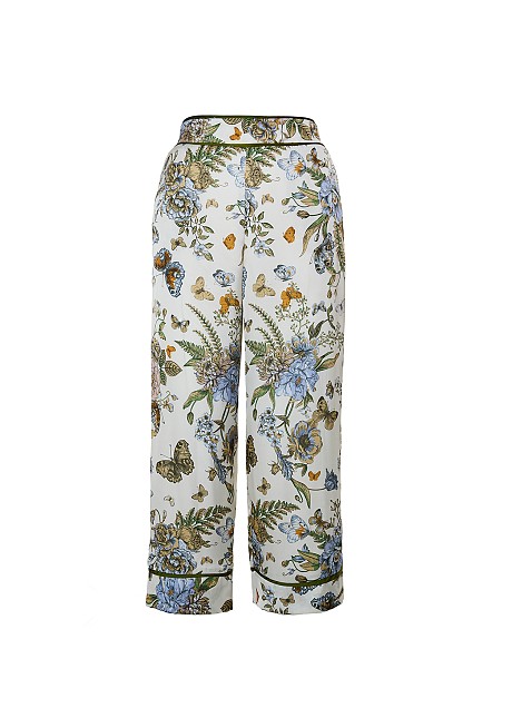 Cropped printed culottes in satin look