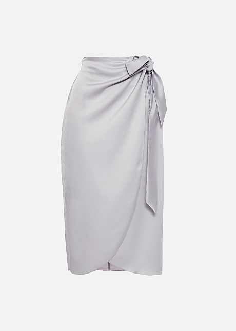 Midi wrap pencil skirt in satin look