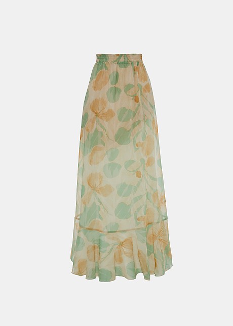 Maxi floral printed skirt with ruffles