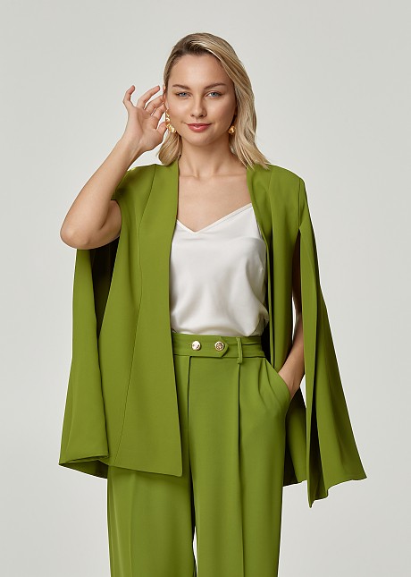Cape style crepe blazer with side pockets
