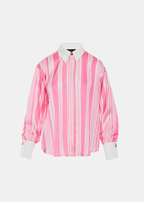 Ροζ ριγέ πουκάμισο σε σατέν όψη