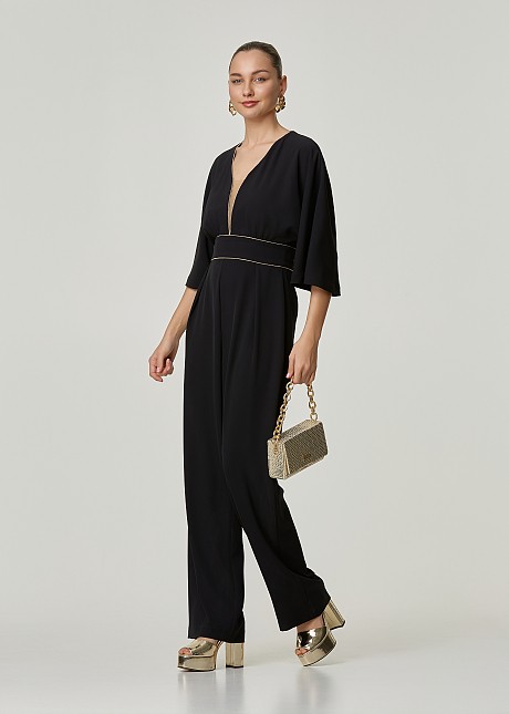Jumpsuit in crepe with golden details