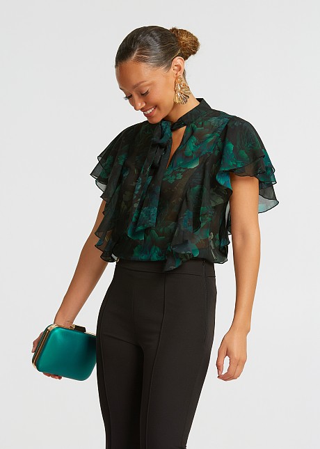 Printed blouse with ruffles