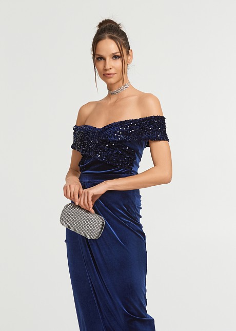 Μπλούζα off-shoulder με βελούδινη όψη