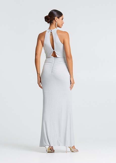 Maxi halter neck dress with glitter