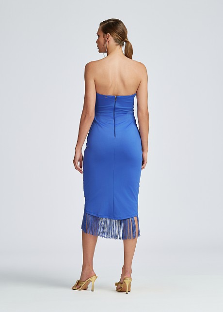 Strapless midi dress with fringes