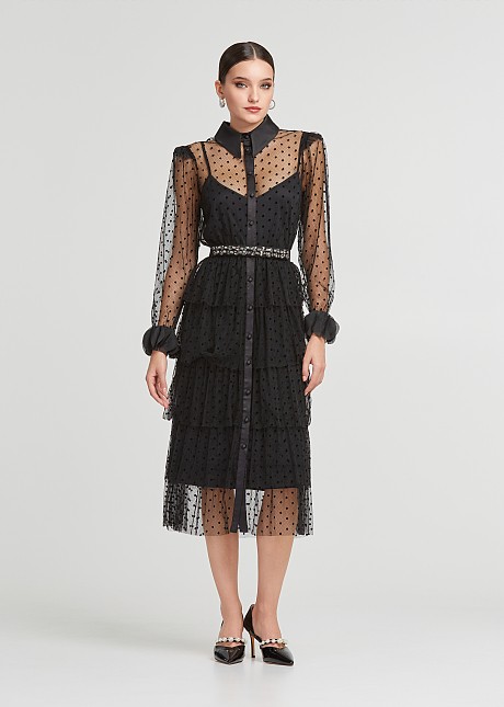 Rochie midi cu design polka dot